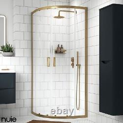 Nuie Shower Enclosure 900mm Quadrant Gold Brushed Frame with Tray & Riser Kit