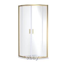 Nuie Shower Enclosure 900mm Quadrant Gold Brushed Frame with Tray & Riser Kit