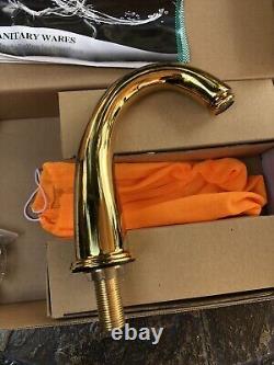 Rozin Gold Tone Bathroom Sink Mixer Tap Faucet Kit with glass Knob